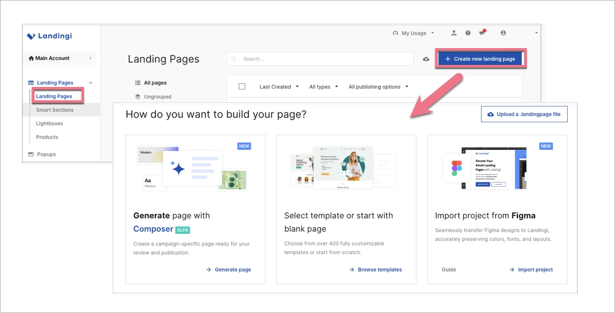 landing page creation in Landingi