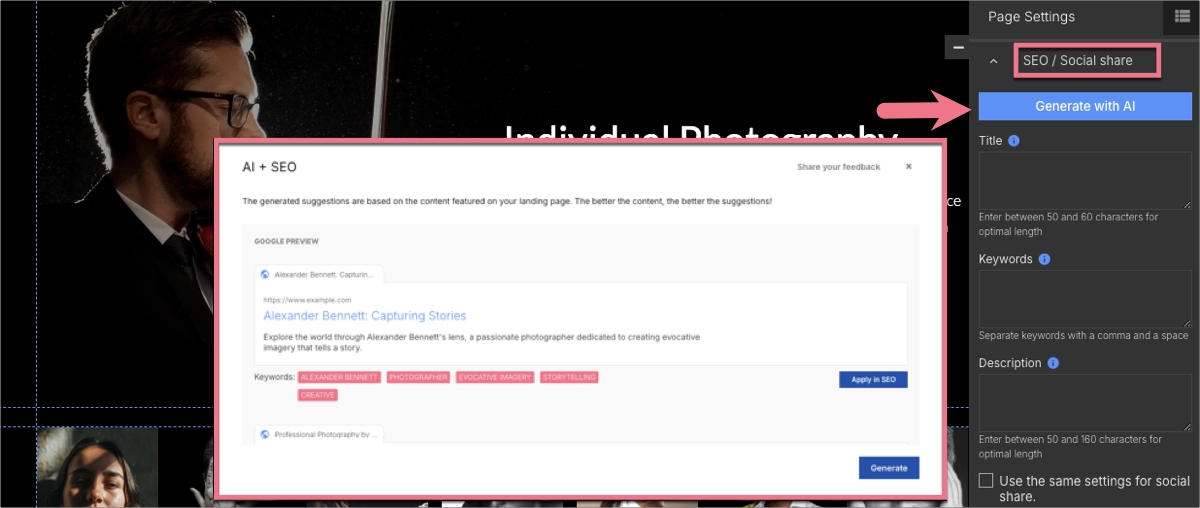 SEO optimization in Landingi