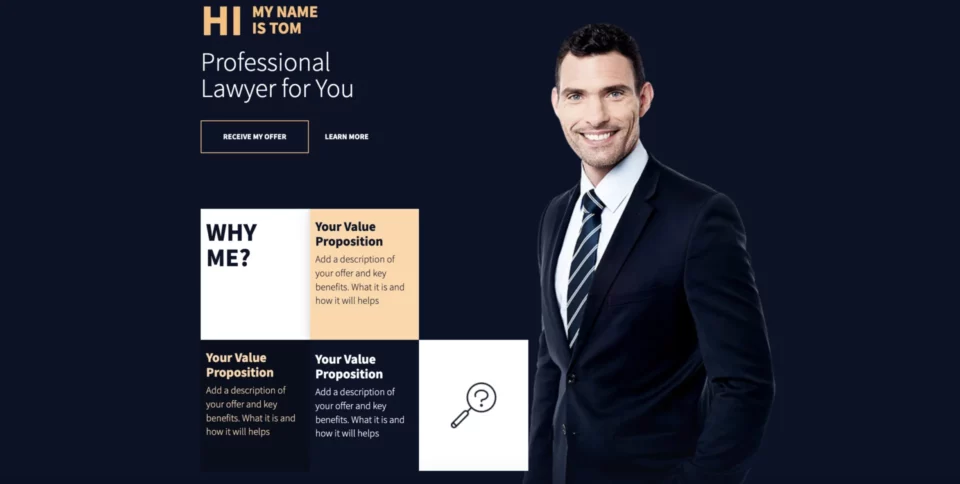 design de landing page profissional - modelo de página da web para advogados.