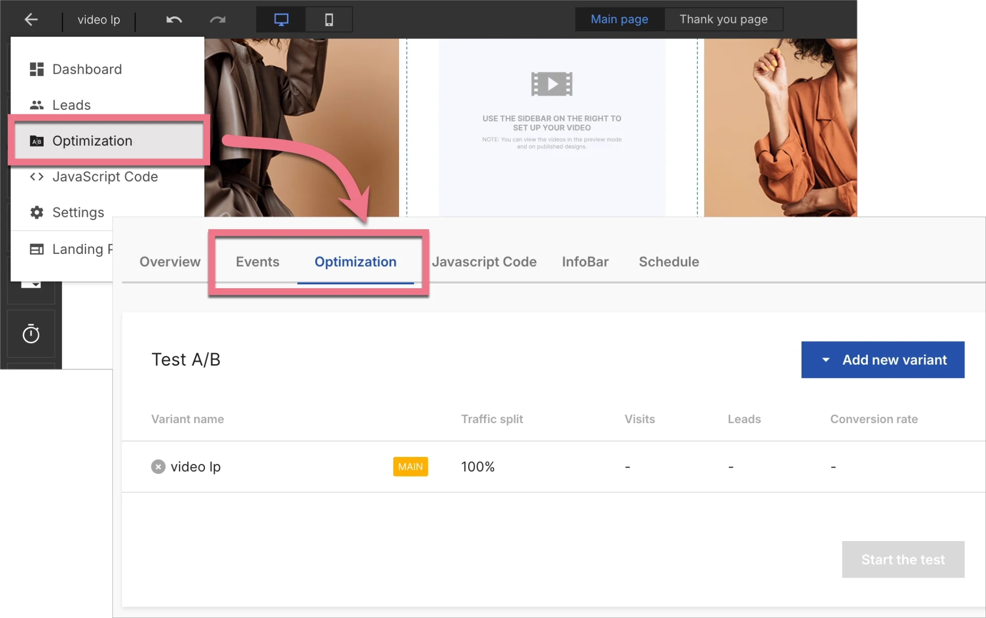 Ficha de optimización en Landingi