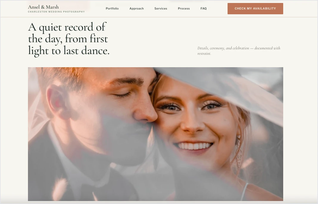 Landing page dla fotografa wygenerowany przez Lunar w Landingi