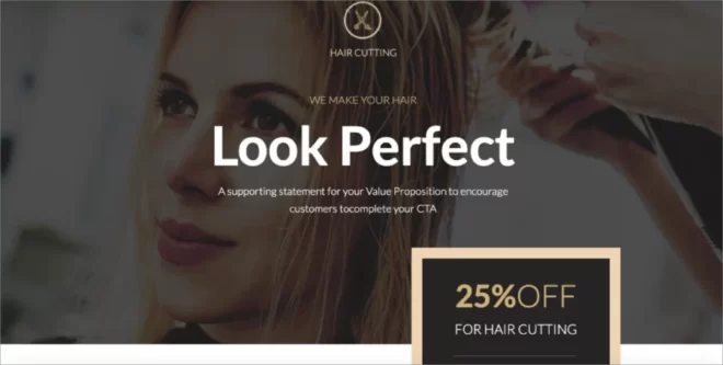 Beauty landing page template for hair salon