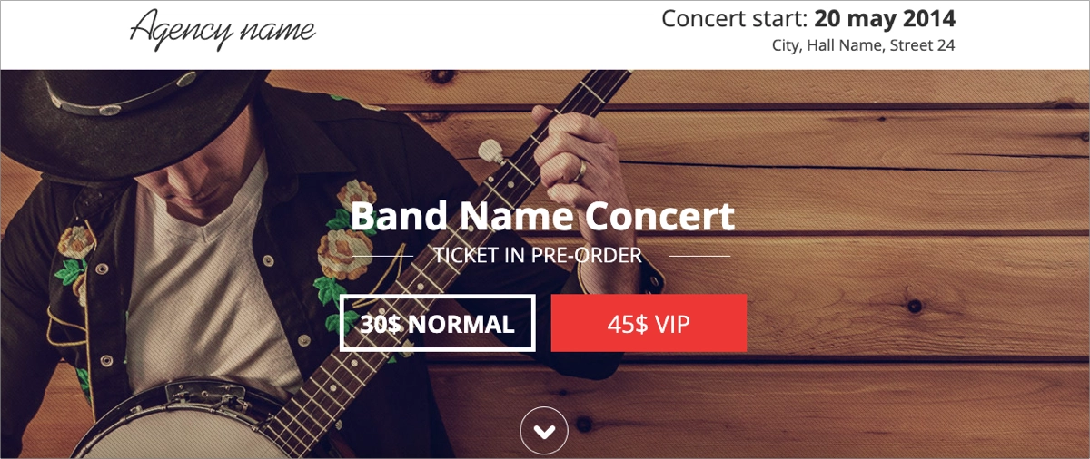 Concert tickets landing page template