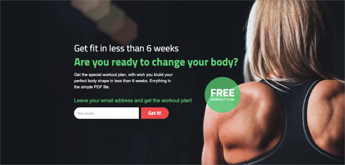 fitness business landing page template