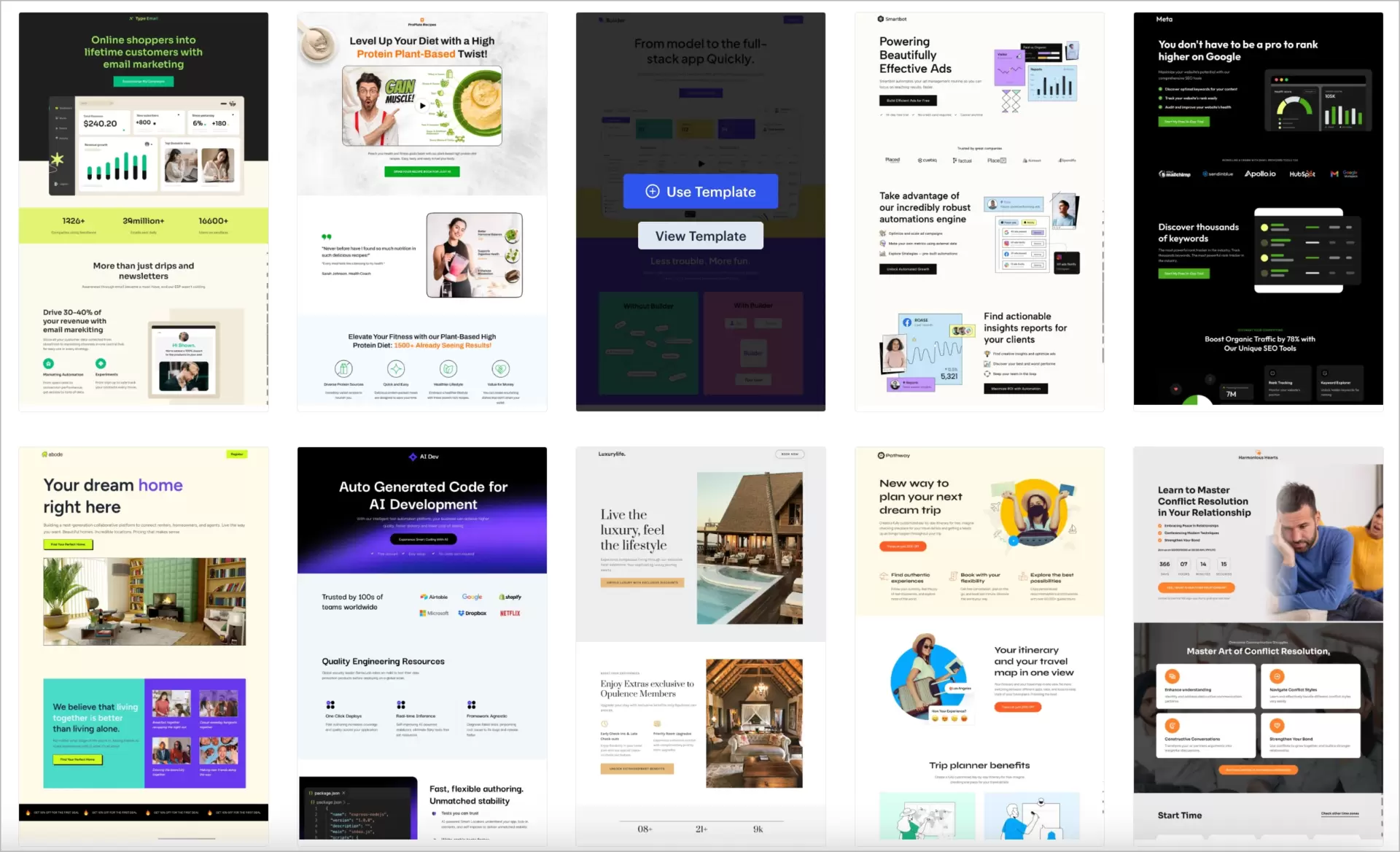 pre-made templates for landing pages