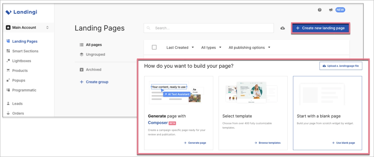 landing page creación en el mejor constructor landing page - Landingi