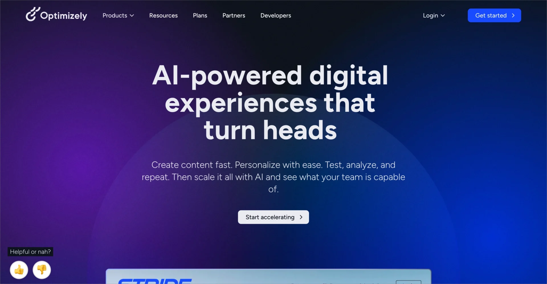 Page d'accueil d'Optimizely présentant la plateforme d'expérience numérique basée sur l'IA