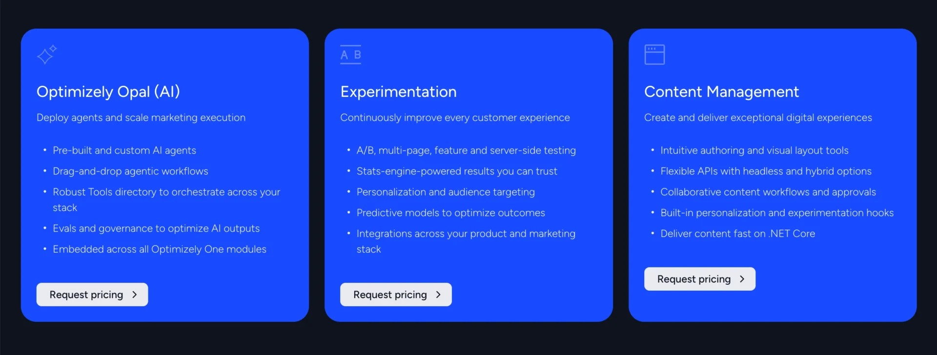 Page des forfaits Optimizely