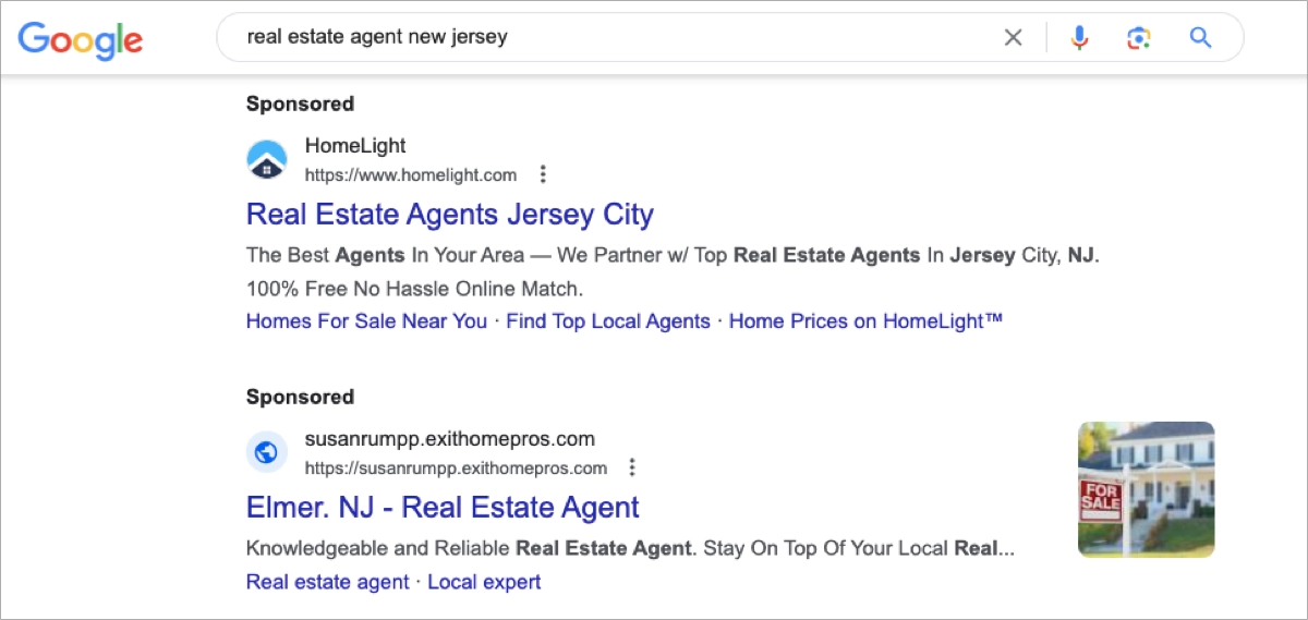 real estate website search ads