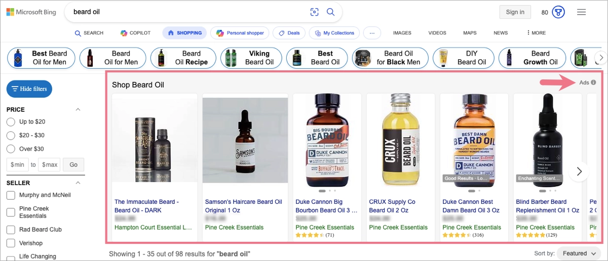 keywords based product ad camapgin on Bing