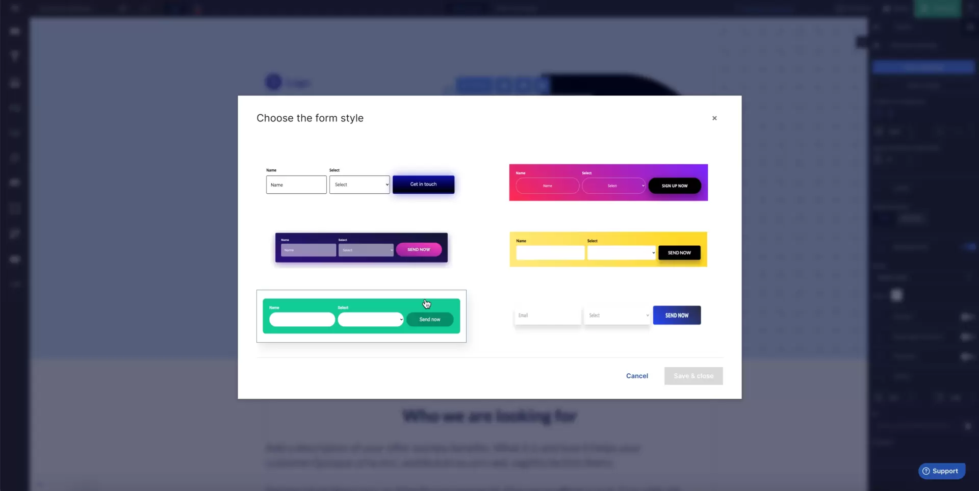 building forms from templates in Landingi drag and drop editor