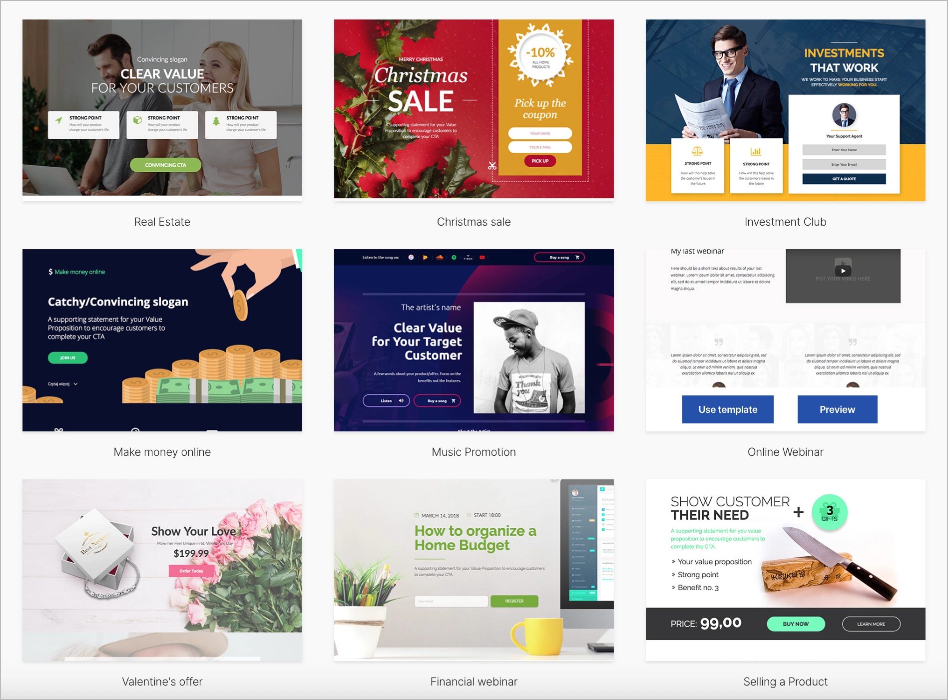 landing page templates for ecommerce platforms, saas, medical services and more