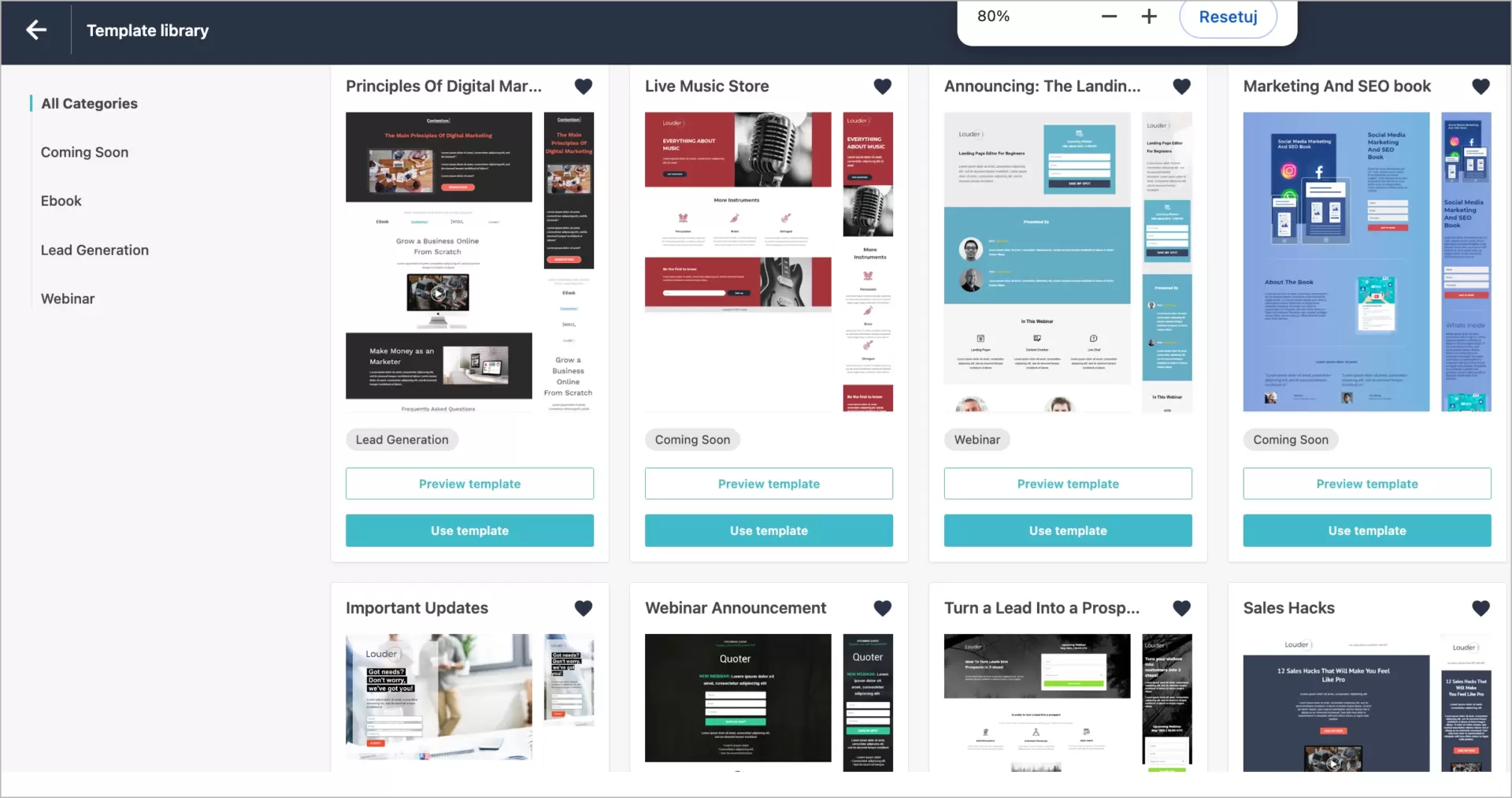 landing page and website builder templates