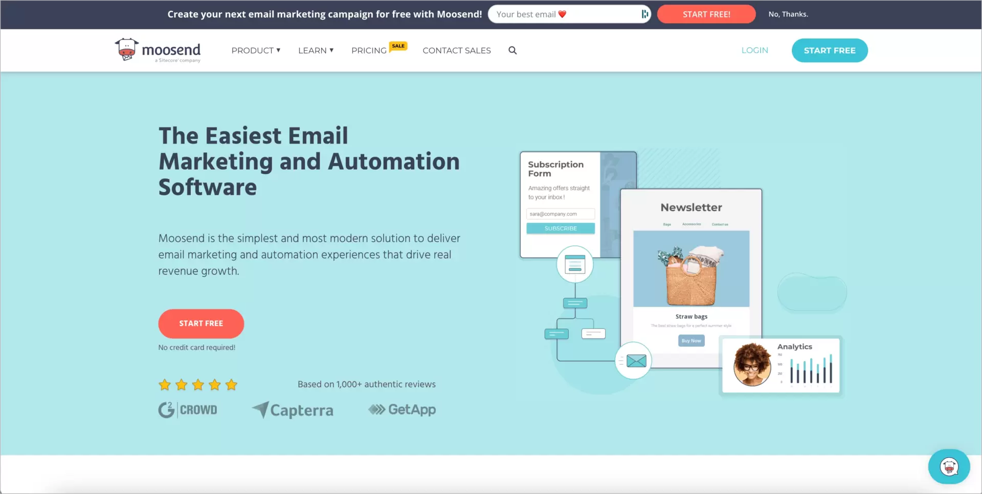 moosend email marketing software and drag and drop email builder