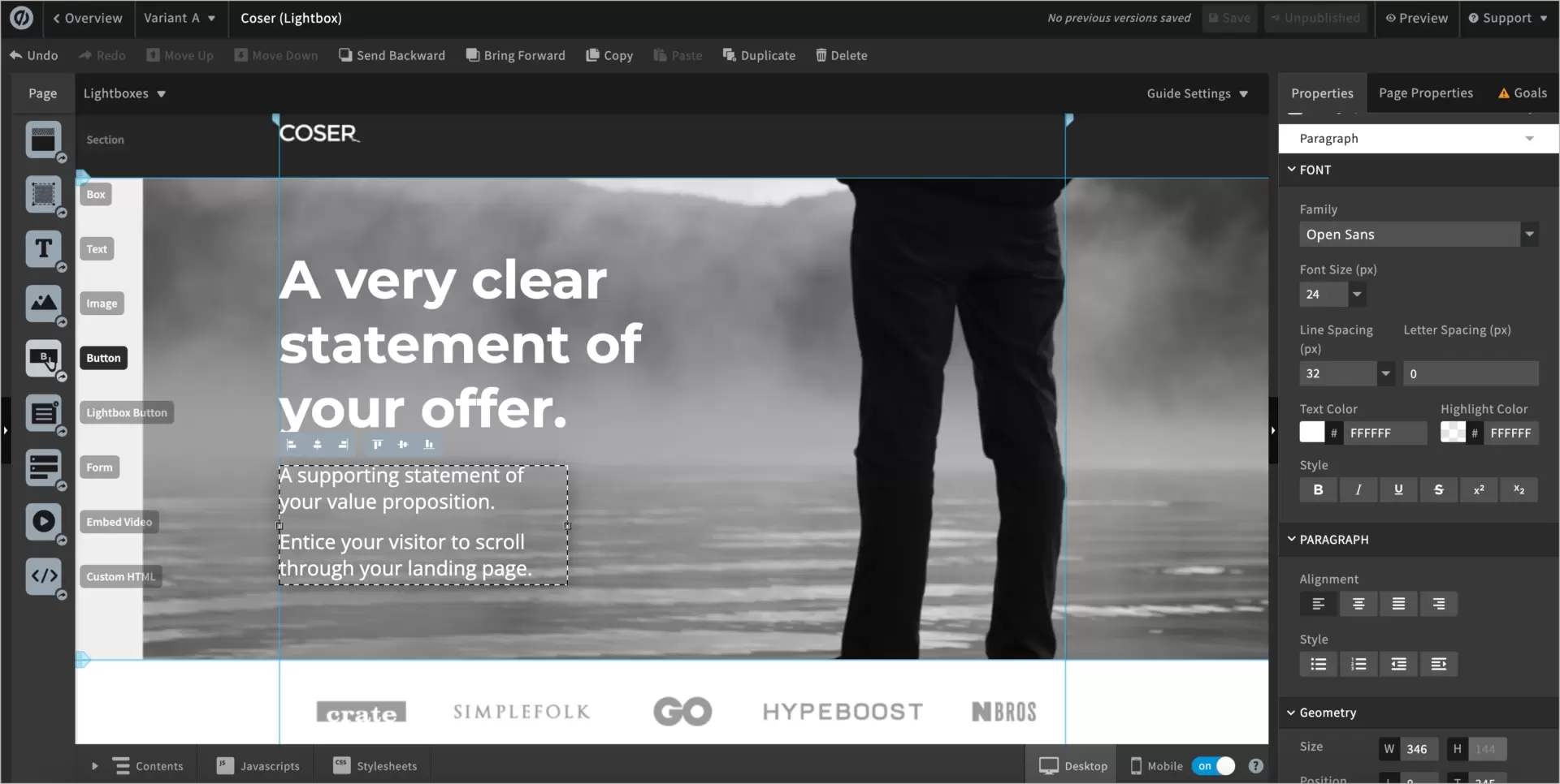 building landing pages in drag and drop editor by Unbounce