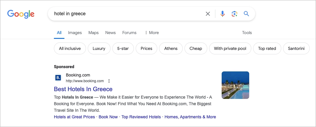 Booking search ad example
