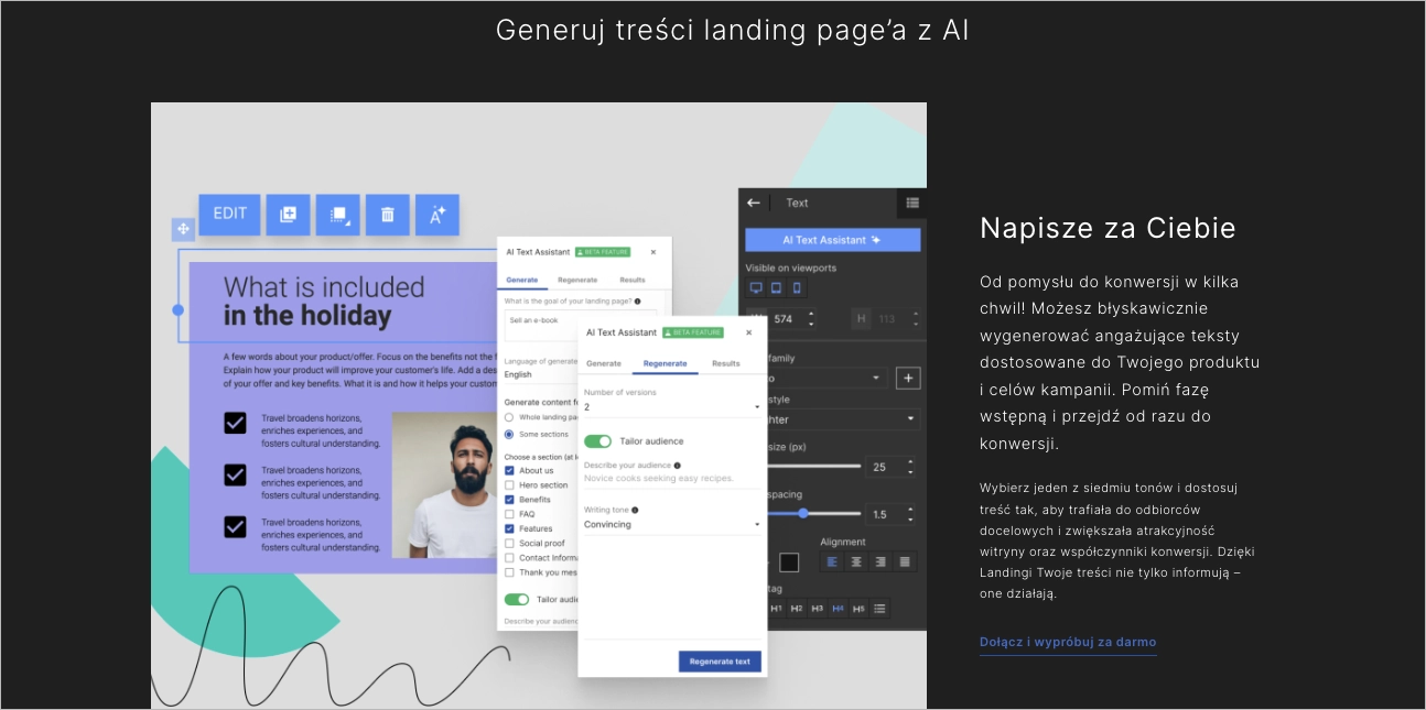 AI copywriting w Landingi