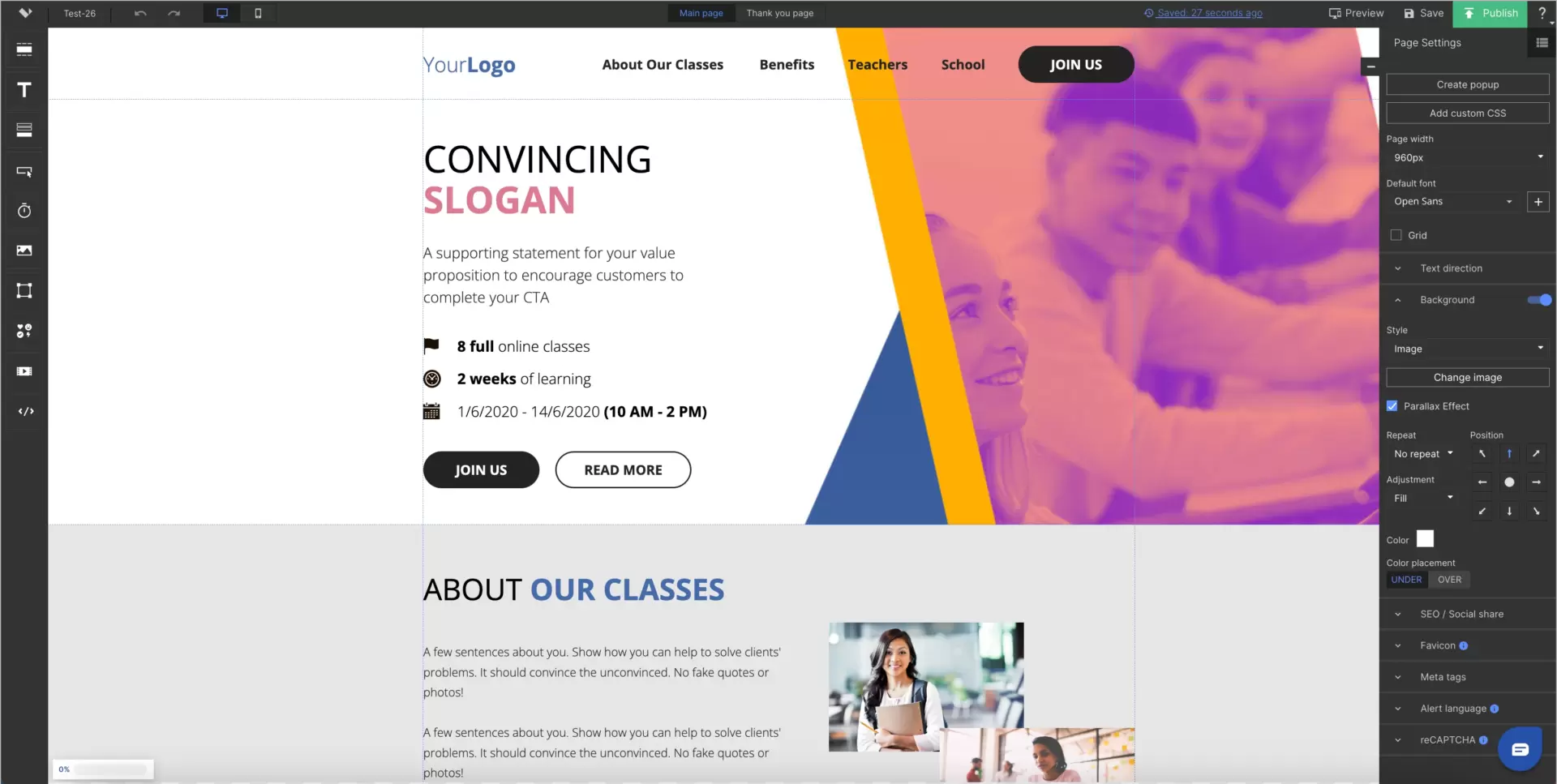 View of Landingi landing page builder