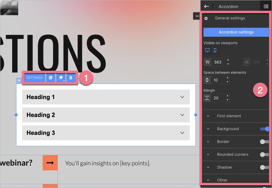 Accordion's context menu and toolbar