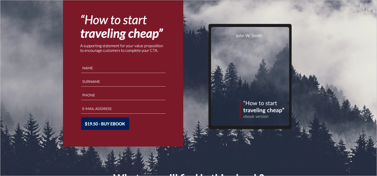 Free landing page template for ebook sale
