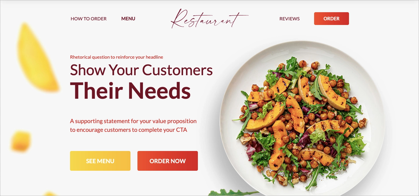 Restaurant landing page template for food ordering