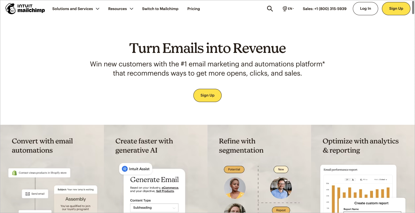 Mailchimp hompage view