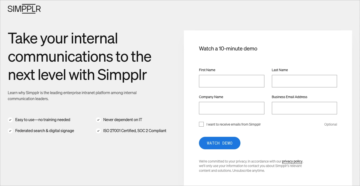 Simple WordPress landing page example with form