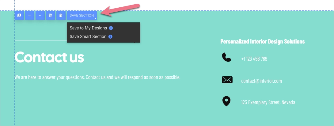Guardar una secci&oacute;n como Smart Section en el editor Landingi.