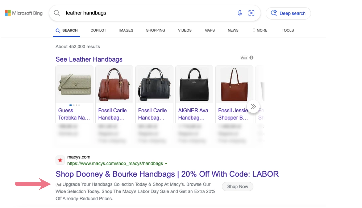 traditional advertising - bing search ads example