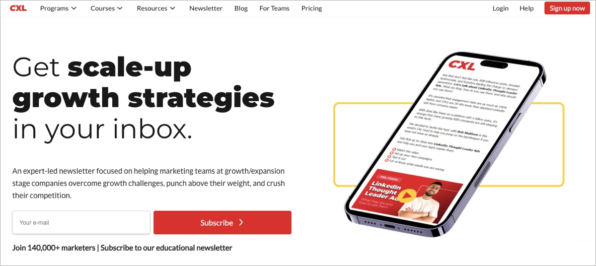 newsletter signup landing page ejemplo