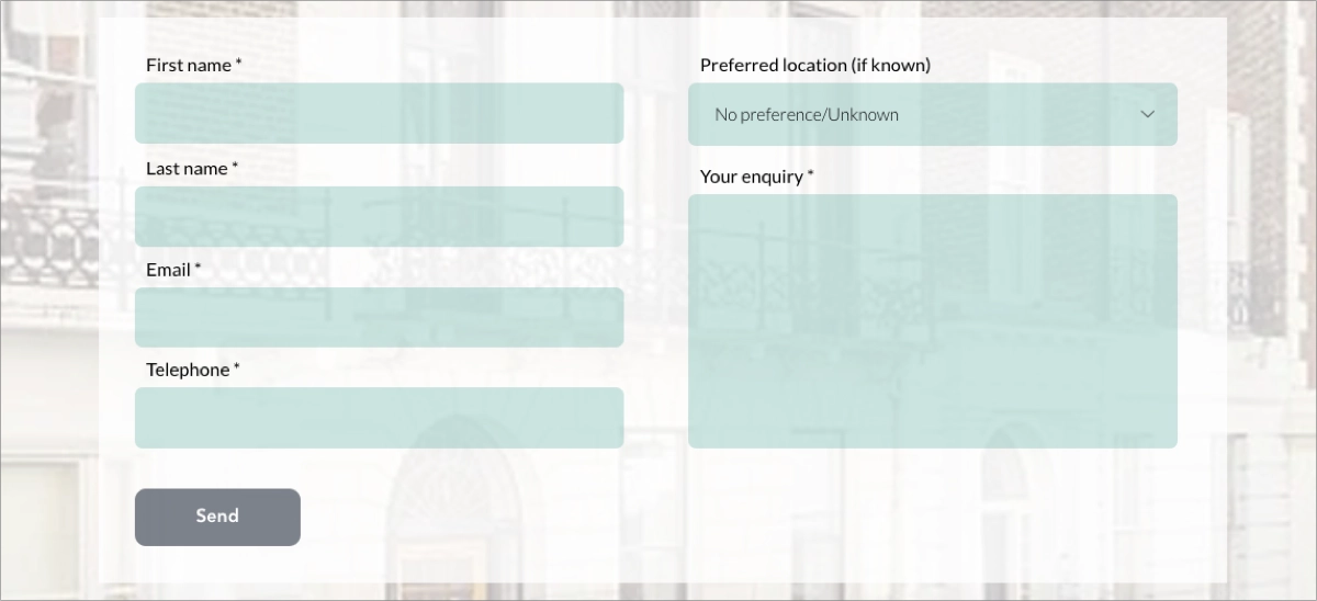 medical practice form on a landing page