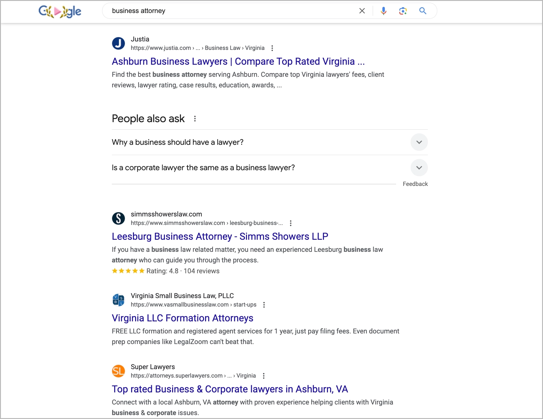 search engine results pages in google