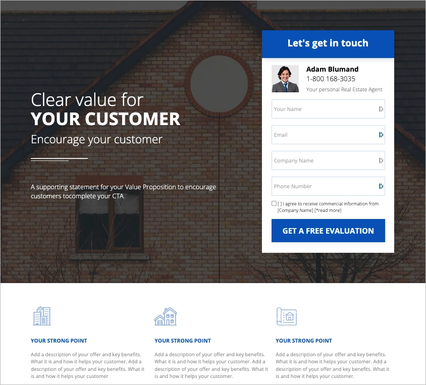 real estate landing page design template by Landingi