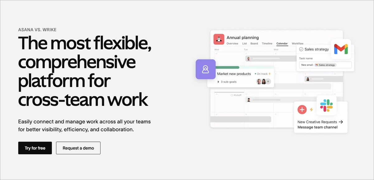 Asana vs. Wrike comparison landing page