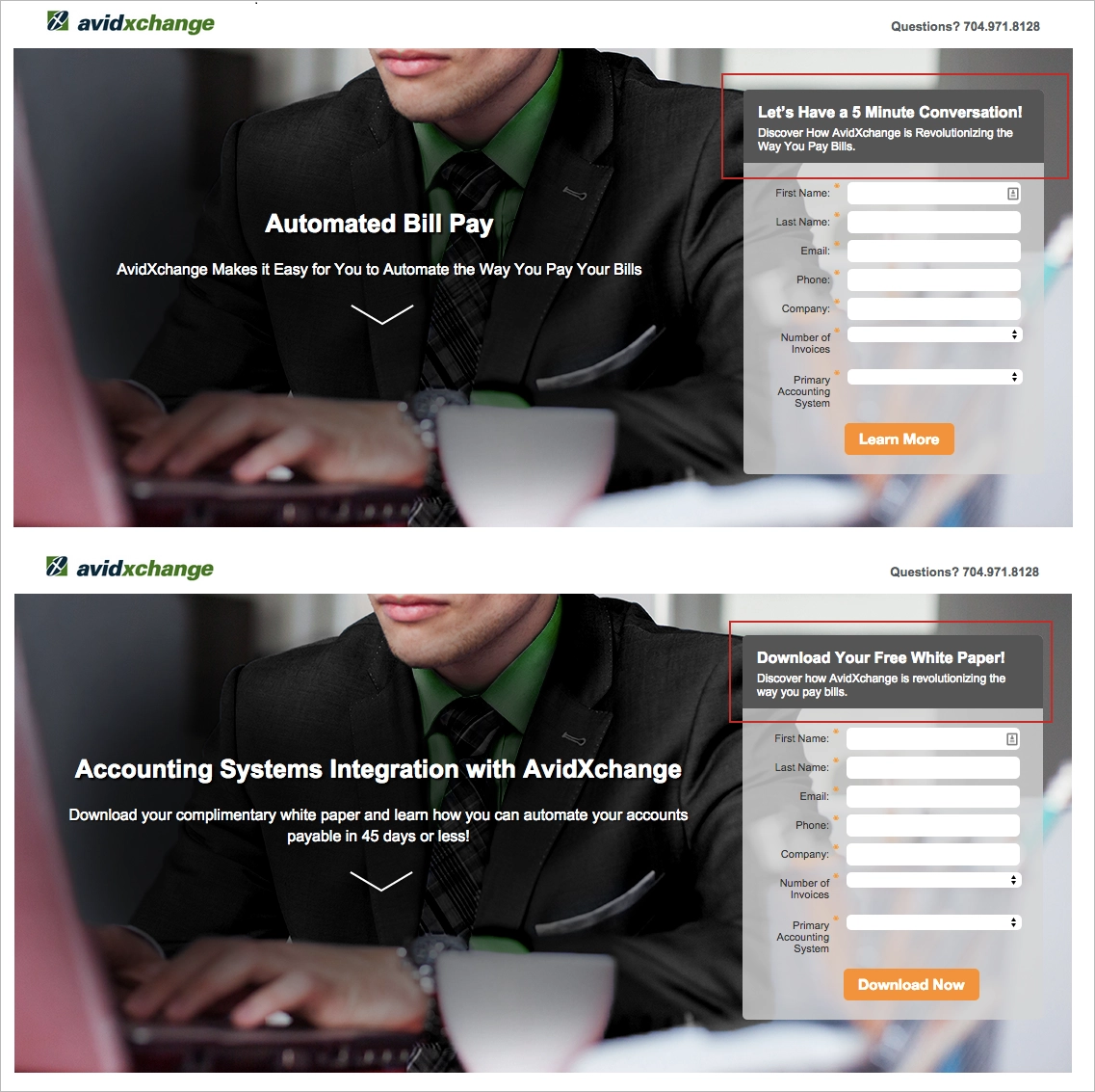 AvidXchange landing page optimization case study