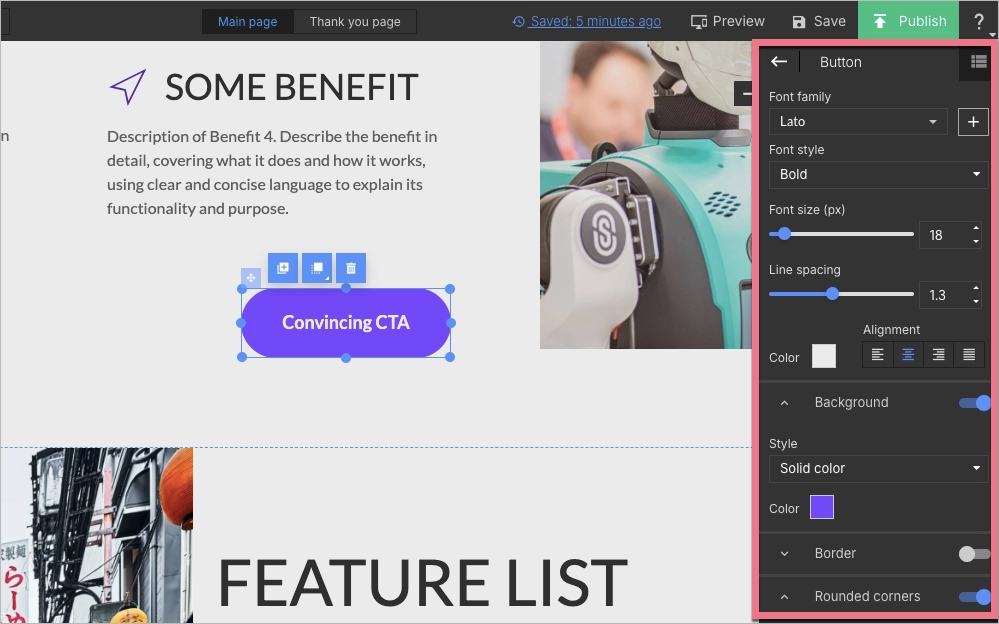 Edición del widget Botón.