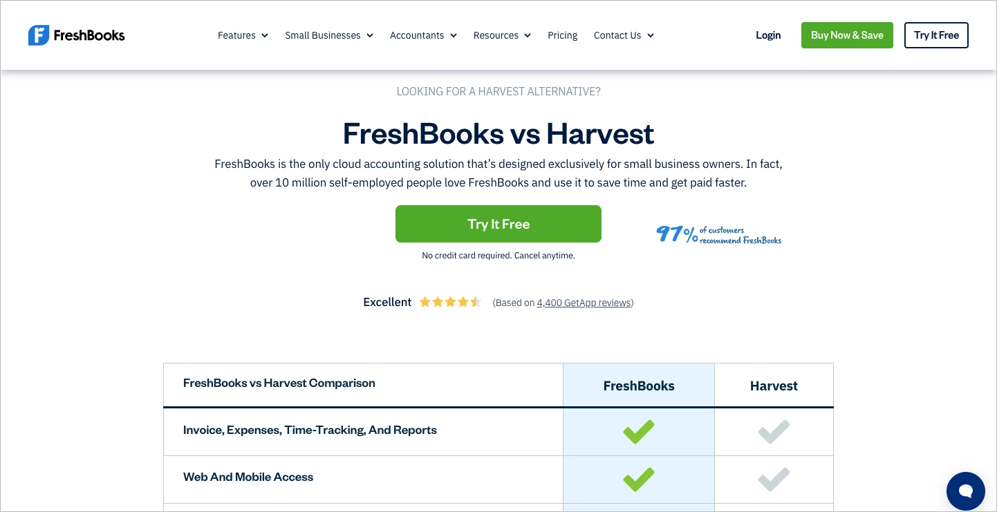 Example of competitor comparison landing page