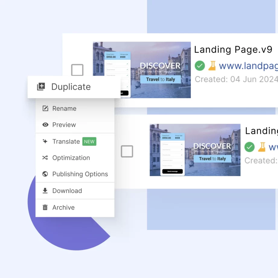 Easy duplication for landing pages