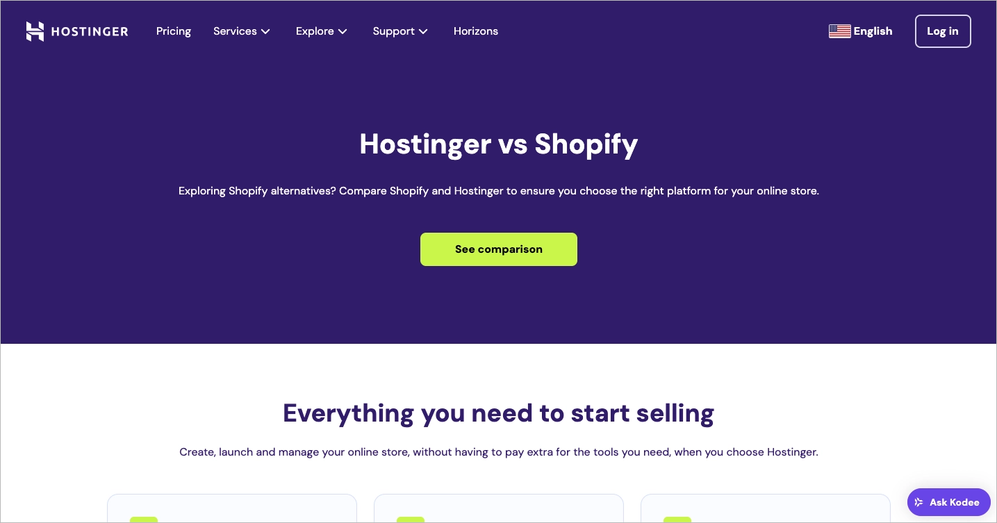 Hostinger vs Shopify página