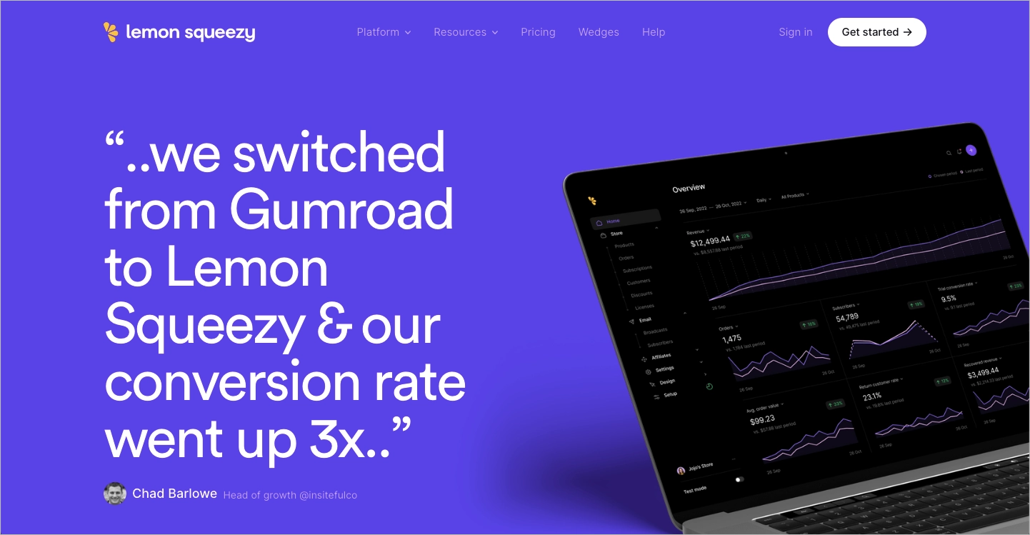 Lemon Squeezy vs Gumroad landing page