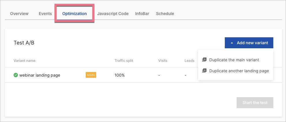 Ficha de optimización de un landing page
