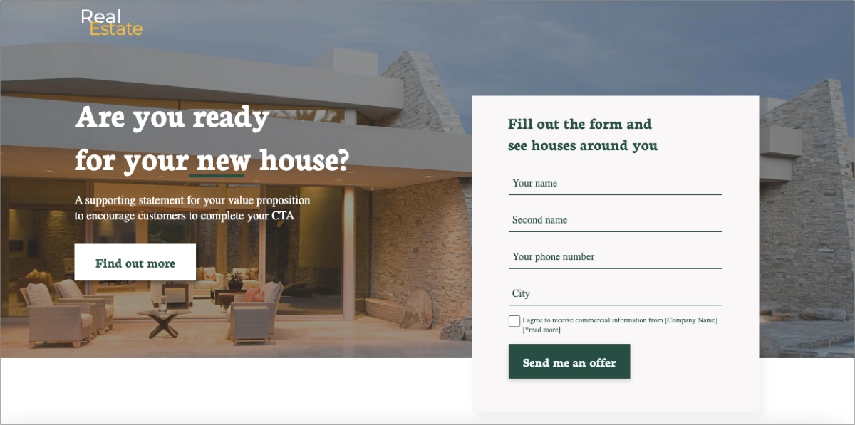 landing page design - real estate template