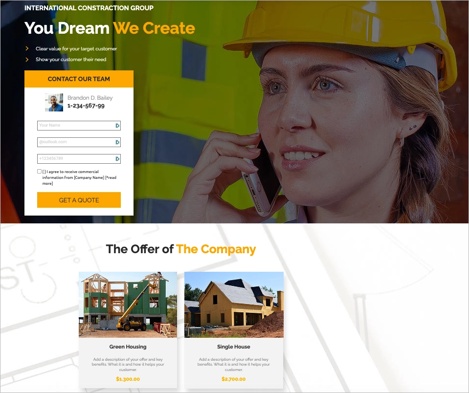 construction or real estate landing page templates suitable for corporate and big companies