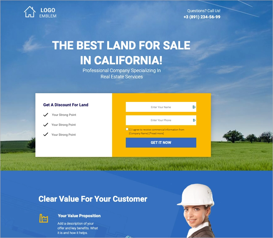  landing page servicios de construcción con diseño limpio