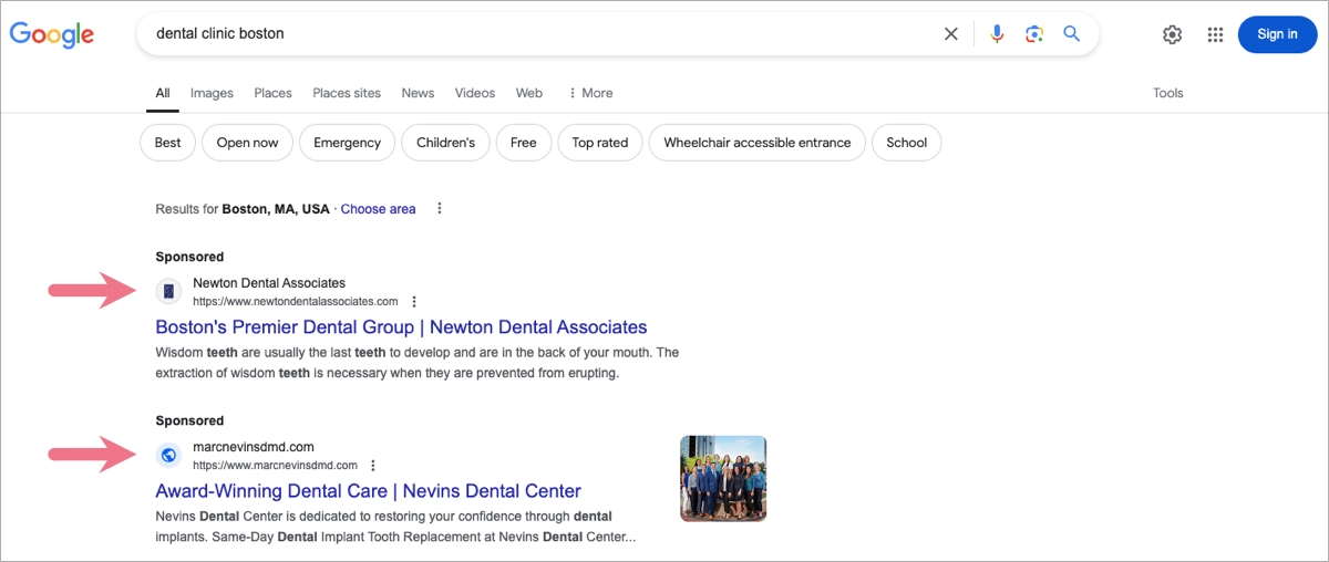 Search Ads - top SERP results