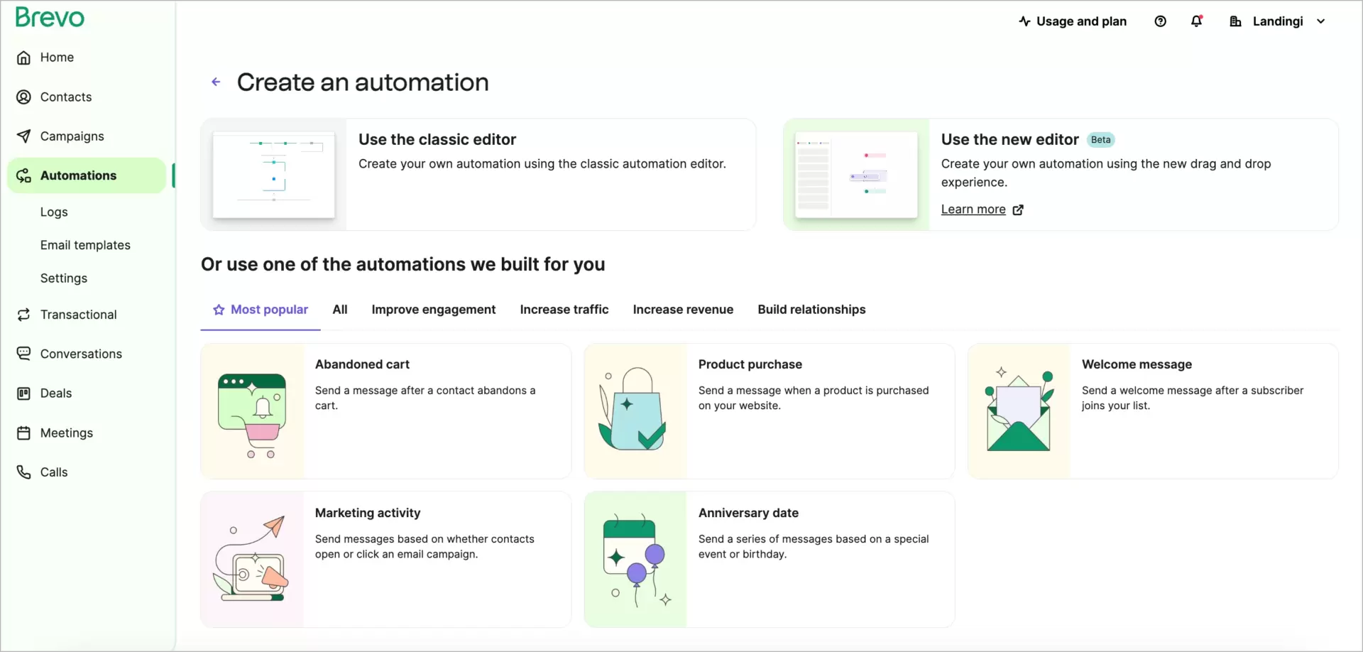 sólidas capacidades de automatización en la plataforma de marketing Brevo