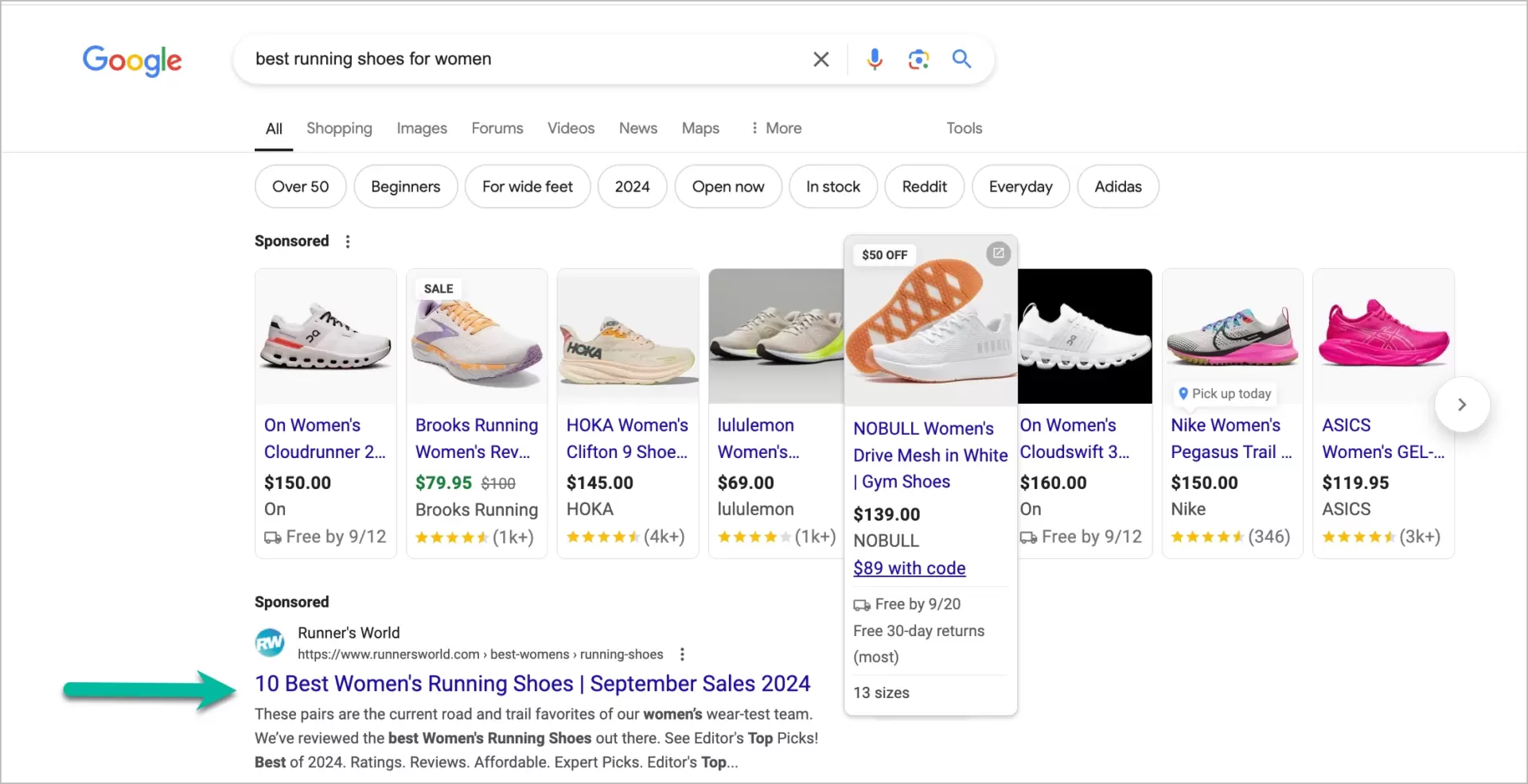 audience targeting with dynamic ads on search engine results page