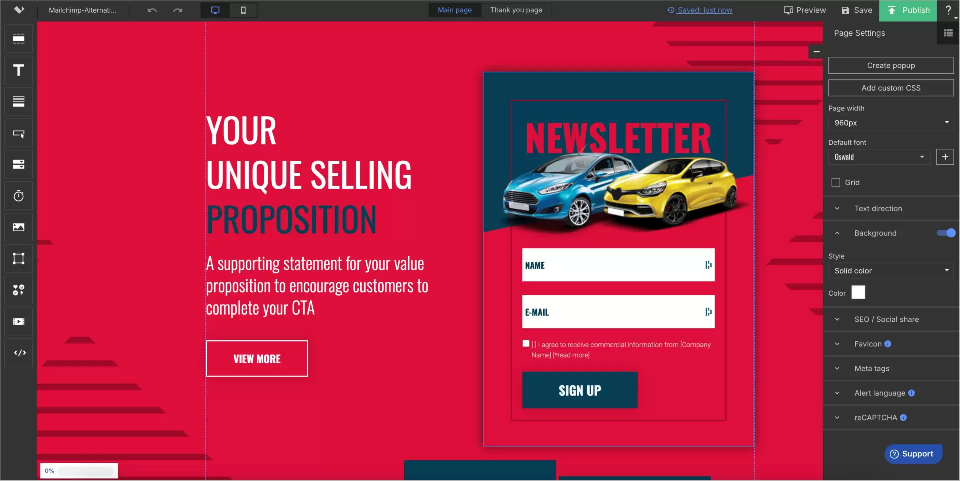 newsletter landing page template, perfect for integrating with email marketing service