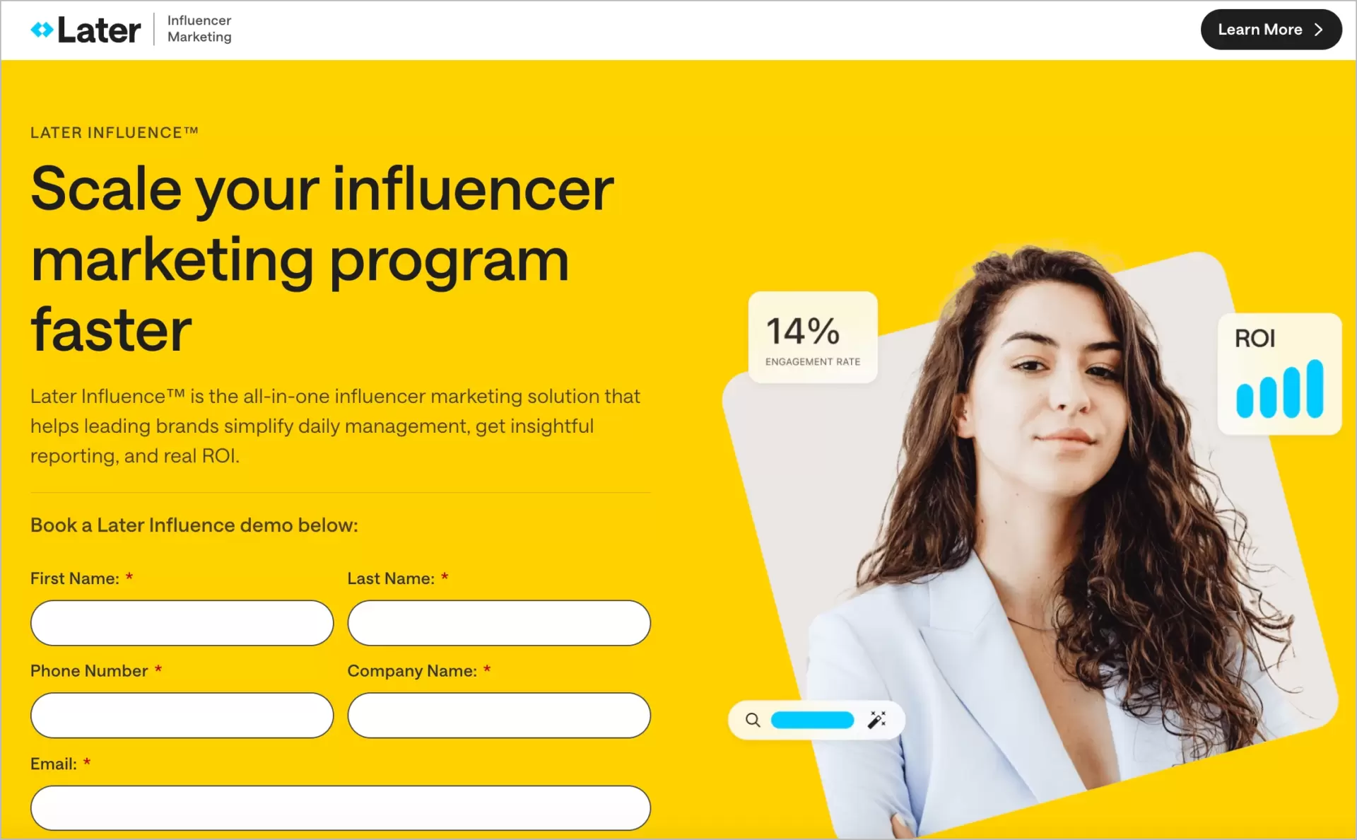 influencer app web page in modern style