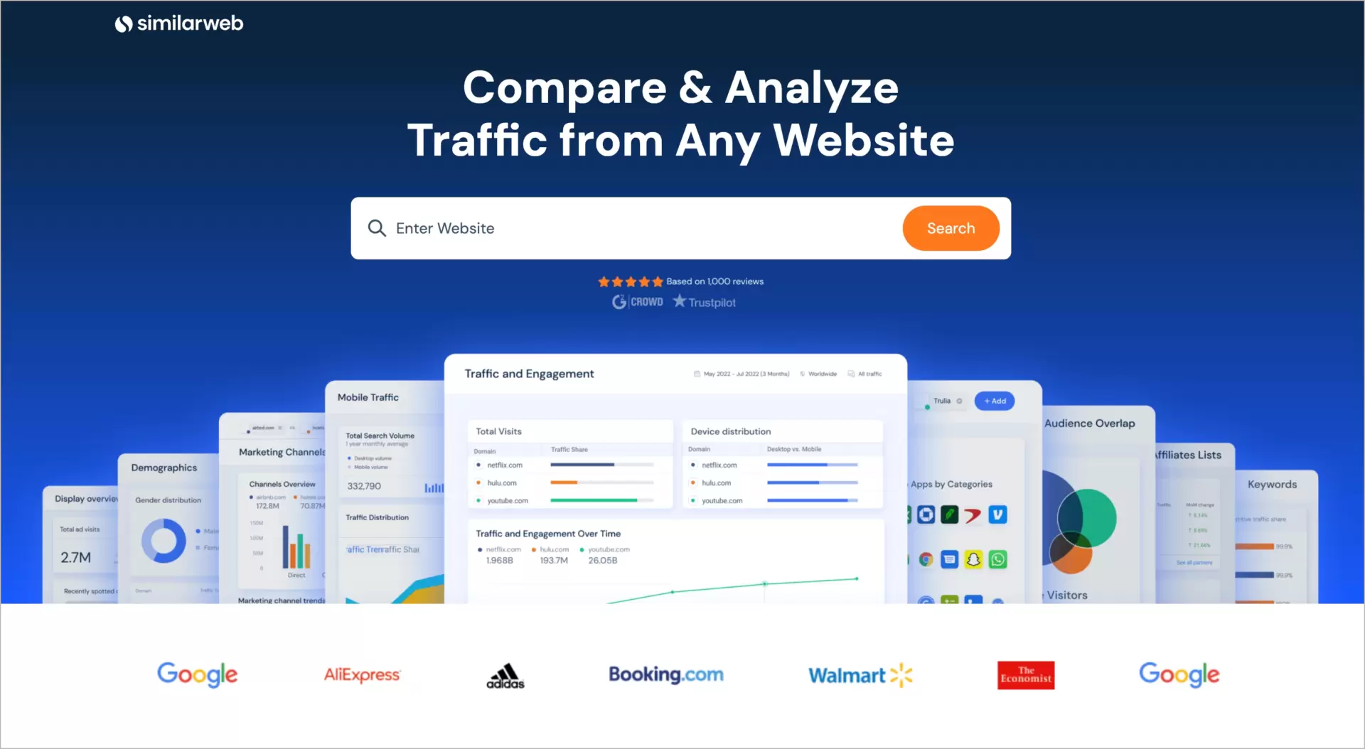 landing page / website auditing platform with a search field in the center and clear heading